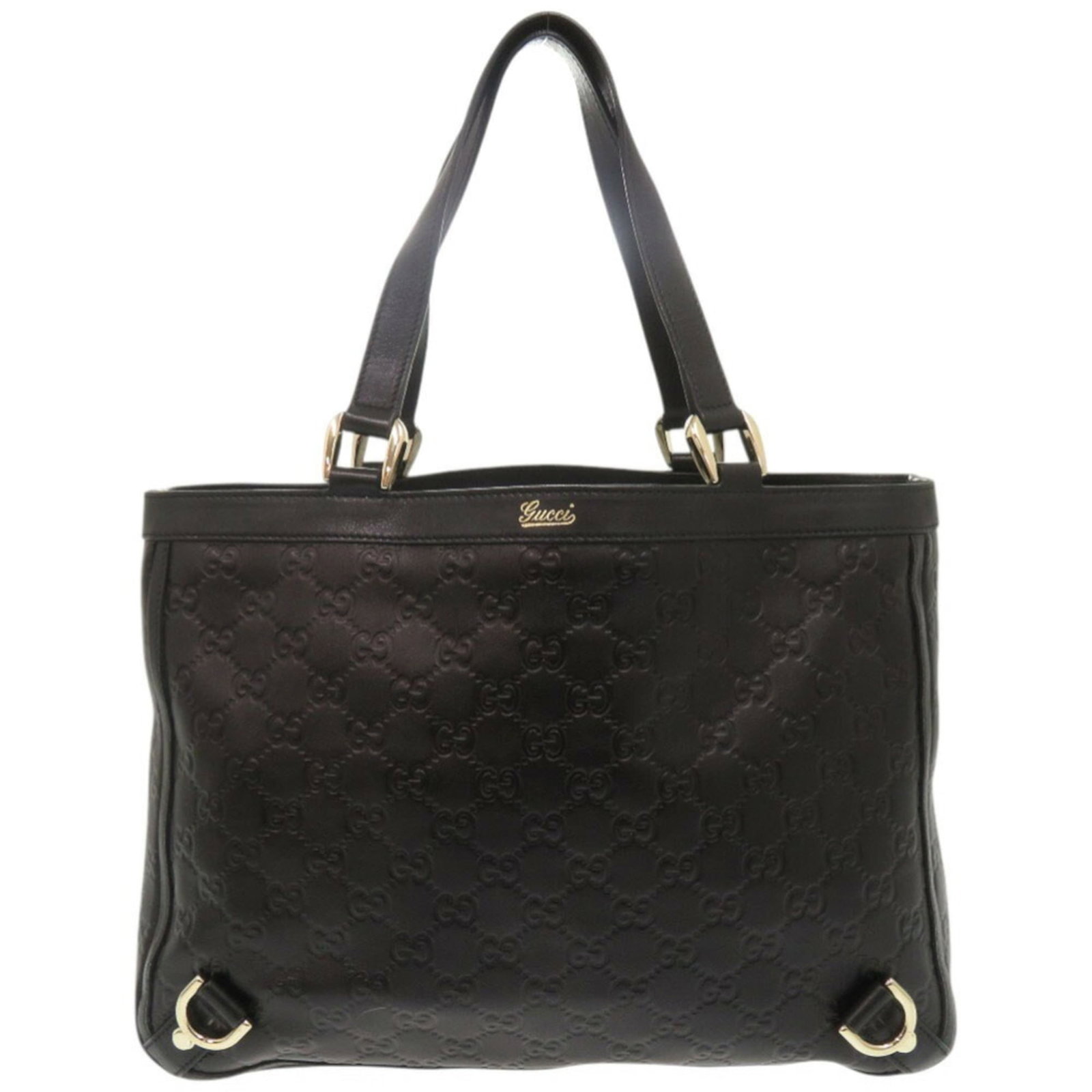 Gucci Handbag Tote Bag Leather: Gucci Handbag Tote Bag Leather Black Gucci leather tote bag with gold hardware in excellent used condition. A few minor scratches and dirt marks are present, but overall the bag remains in very good