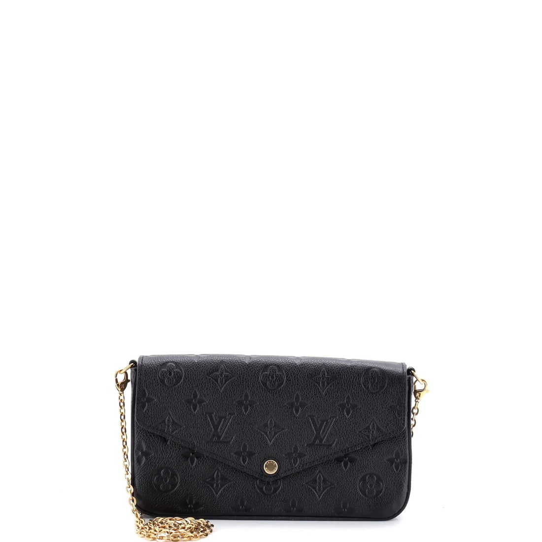 Leather Pochette Monogram Empreinte Vuitton Felicie Louis: Leather Pochette Monogram Empreinte Vuitton Felicie Louis The Louis Vuitton Felicie Pochette Monogram Empreinte Leather Cross Body Bag features a sleek black exterior with minor scuffs and a gold-tone