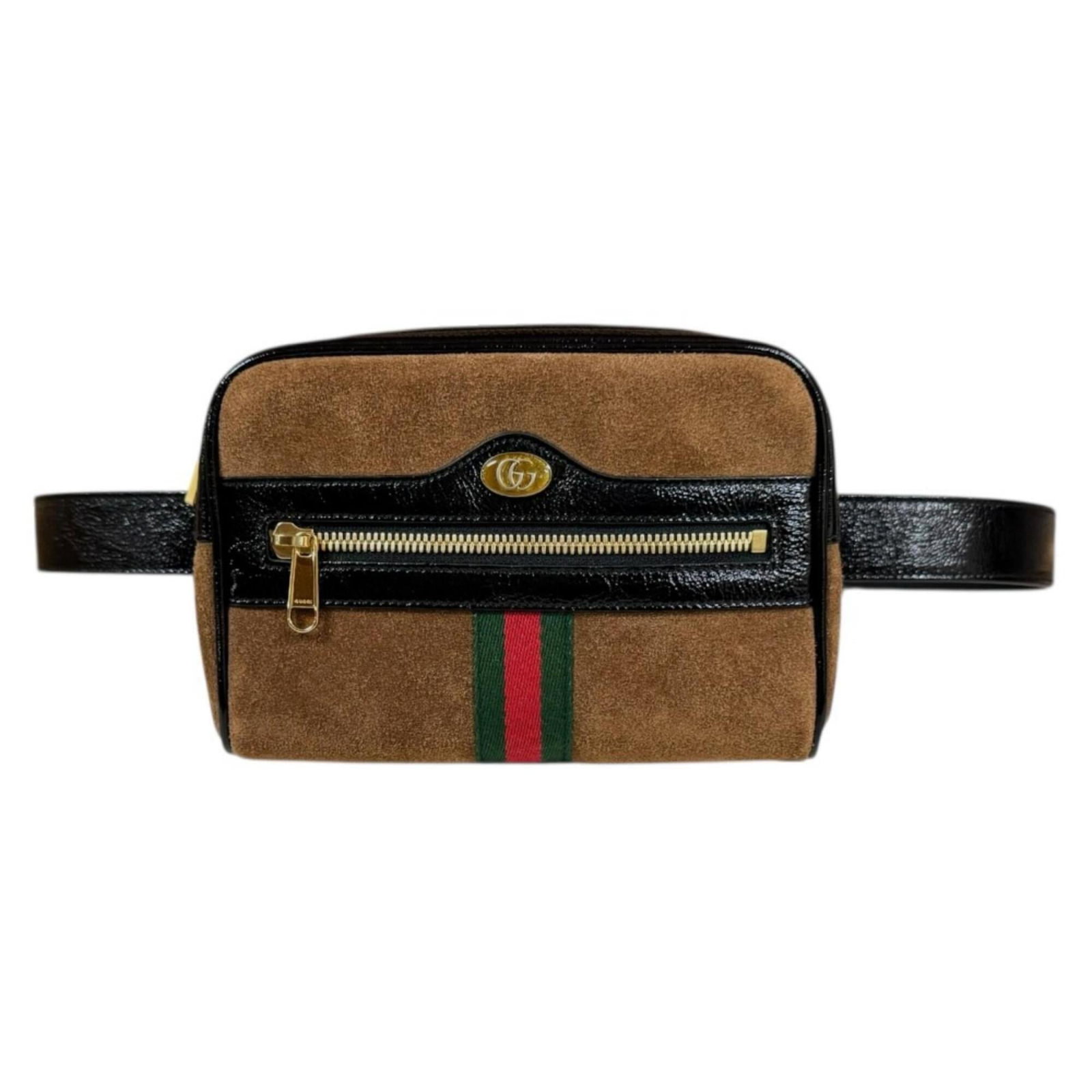 Gucci Fanny Pack Suede Patent Leather: Gucci Fanny Pack Suede Patent Leather Suede and patent leather come together in this iconic Gucci fanny pack, featuring a timeless black and brown color combination. Traces of usage are visible, with 