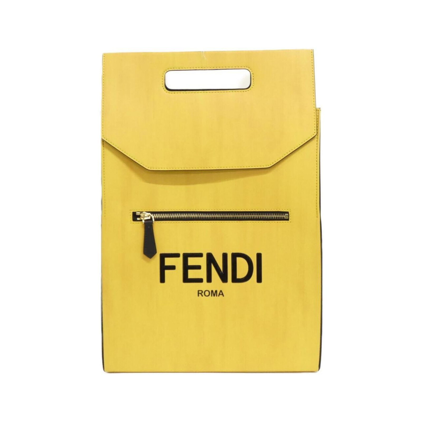 Fendi Backpack Leather: Fendi Backpack Leather Fendi's iconic backpack is crafted from rich calfskin leather in a vibrant yellow hue. The gold-toned hardware adds a touch of sophistication to this stylish and durable bag. Wi