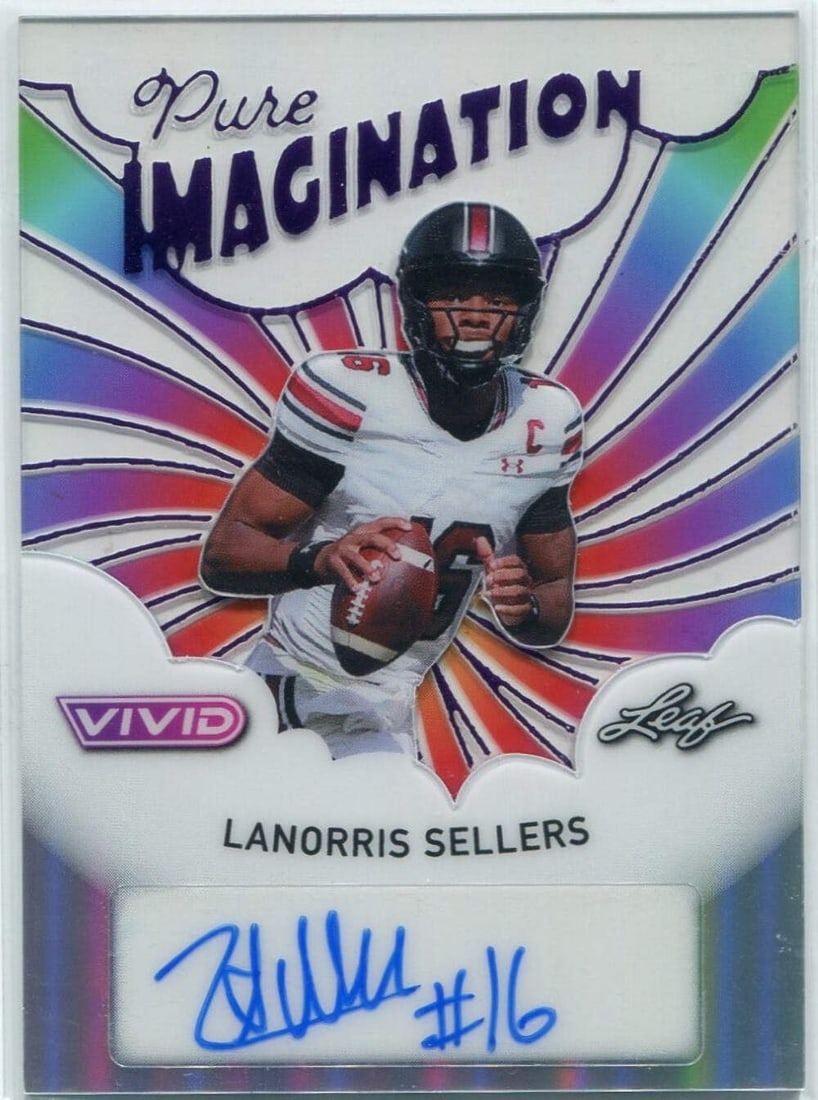 Pure Imagination Leaf Seller Autographed Card: Pure Imagination Leaf Seller Autographed Card LaNorris Sellers' vibrant autographed card, #PA-LNS, is a unique piece featuring Vivid Pure Imagination. Packed in a set of four, this item was carefully 