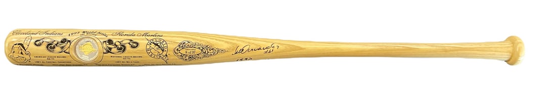 Hernandez Livan Autographed 1997 Series World Comemoratve Bat: Hernandez Livan Autographed 1997 Series World Comemoratve Bat Livan Hernandez's 1997 World Series commemorative bat features his autograph in black sharpie across the front, accompanied by the inscrip