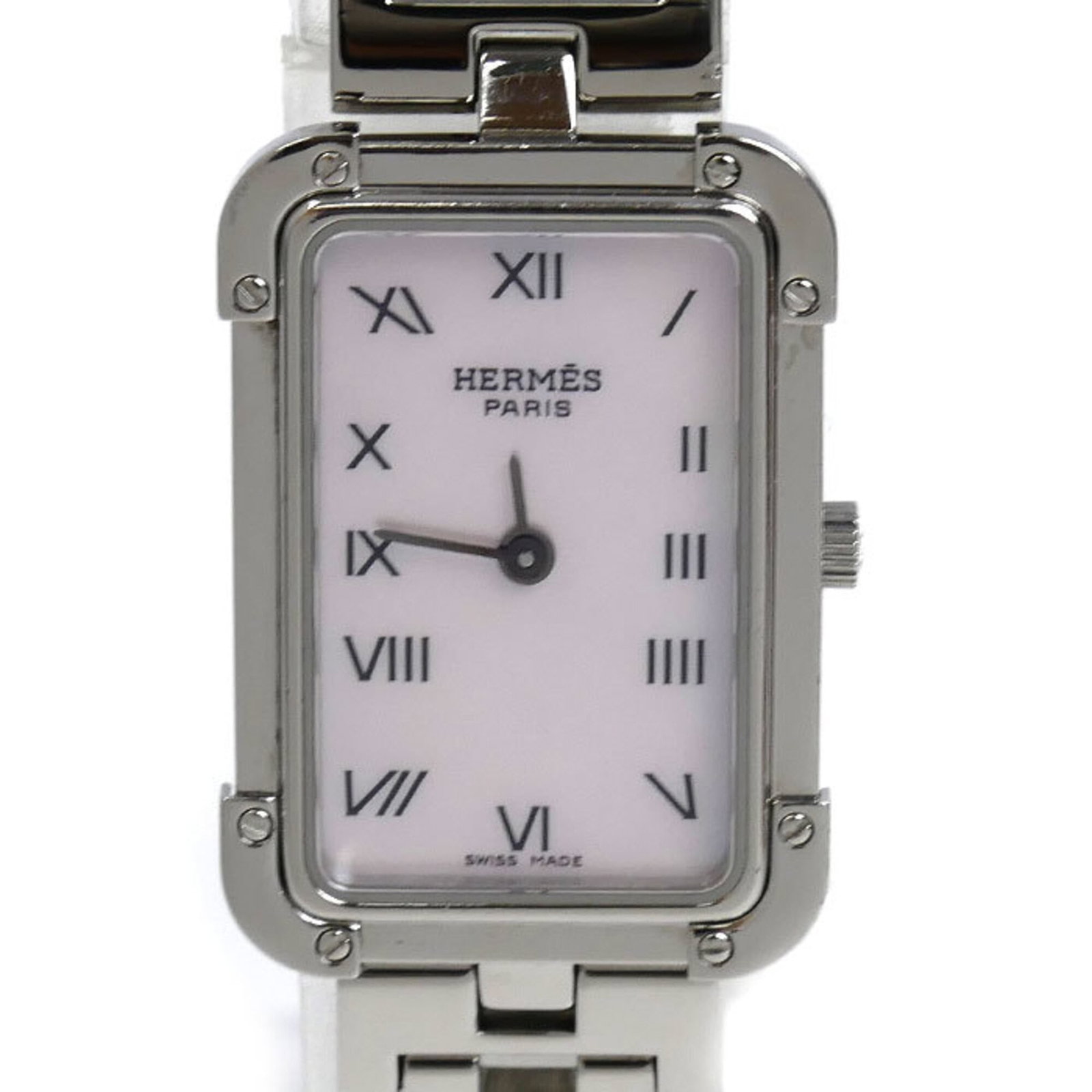 Watch Wrist Hermes: Watch Wrist Hermes Stainless steel case and band add an edgy touch to this pink shell dial watch from Hermes. The 18.5mm diameter case fits wrists up to 14.5cm in length, making it a versatile choice 