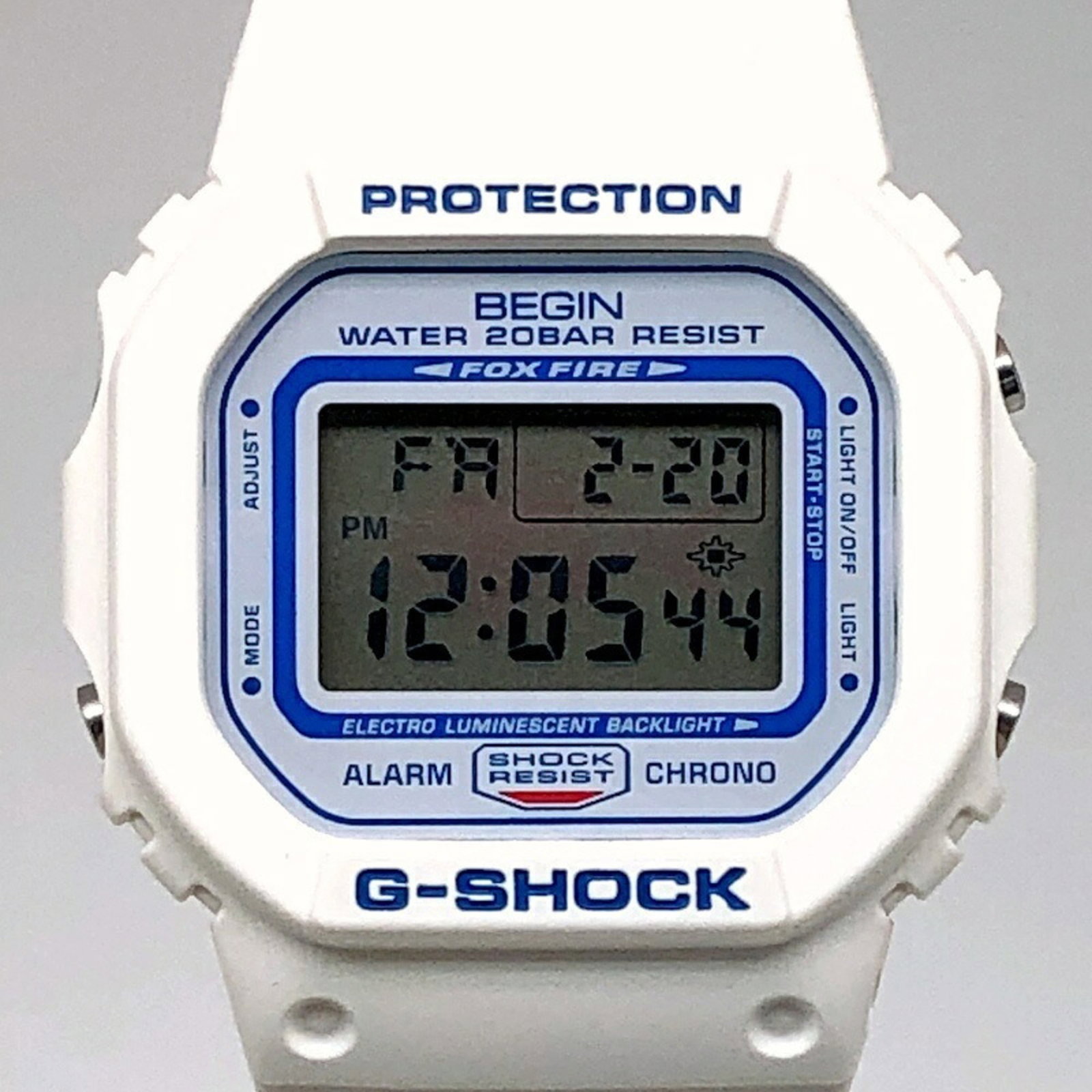 Strict Watch Rules Apply: Strict Watch Rules Apply Strict Watch Rules Apply. This Casio wristwatch boasts a sleek resin band in blue and white hues, complemented by a digital display featuring a striking blue and white dial. I
