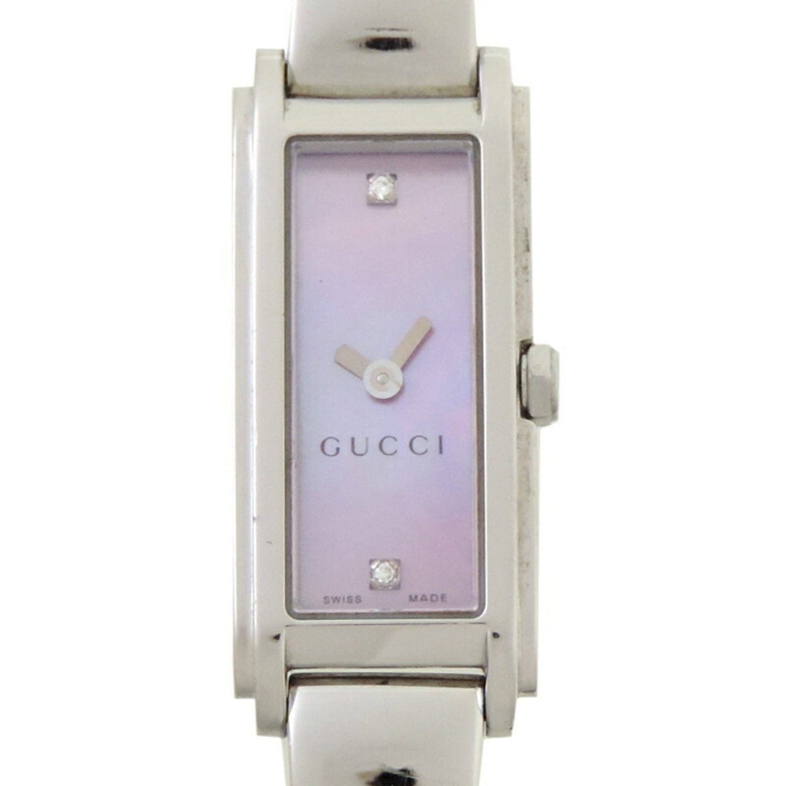 Strict Rules Apply: Strict Rules Apply Stainless steel case and band add an edgy touch to this Gucci women's wristwatch. The pearl-dial adds a subtle pop of elegance, while the 13mm diameter provides a sleek and modern l
