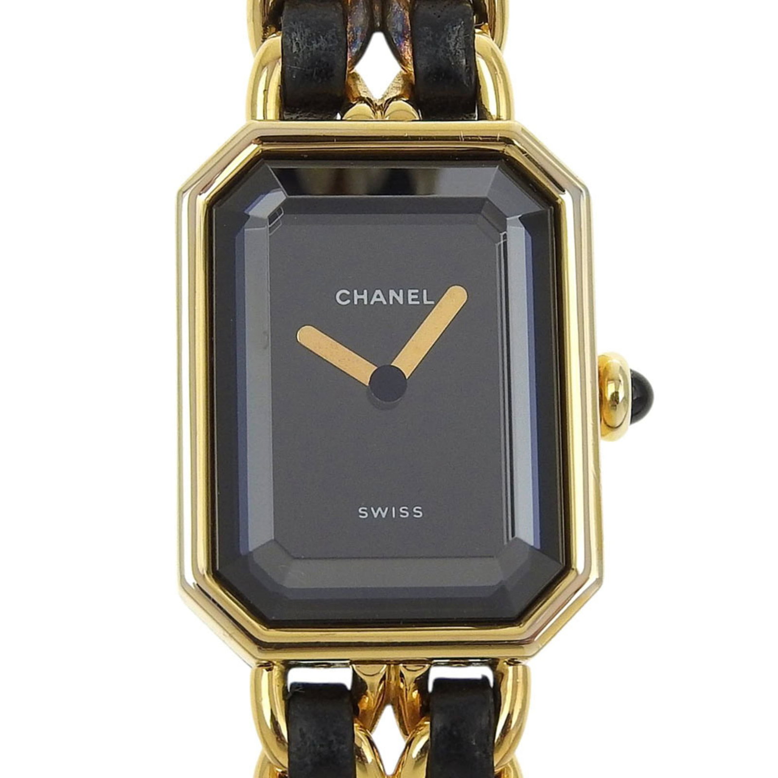 Rule Strict Watch Wrist Chanel: Rule Strict Watch Wrist Chanel This gold plated Chanel watch boasts a sleek black dial and 20mm case diameter, making it a stylish accessory for any wrist. With its gold plated band and leather strap,
