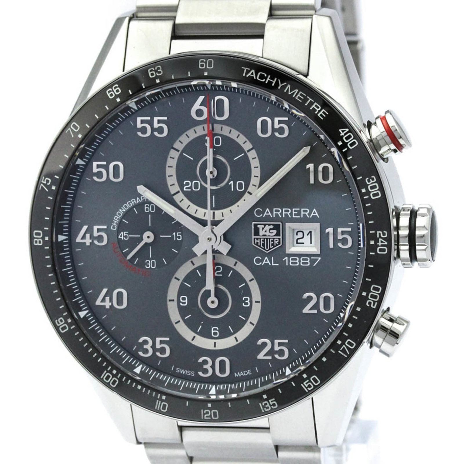 Heuer Watch Tag: Heuer Watch Tag Stainless steel case and band provide a durable foundation for this sporty watch. The gray dial adds a touch of sophistication to its rugged design, while some minor scratches and