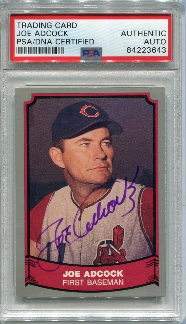 Joe Adcock Autographed PSA Pacific Card #31 1988: Joe Adcock Autographed PSA Pacific Card #31 1988 Joe Adcock's sharpie signature across the front of this 1988 Pacific Card #31 is authenticated and slabbed by Professional Sports Authenticator (PSA).