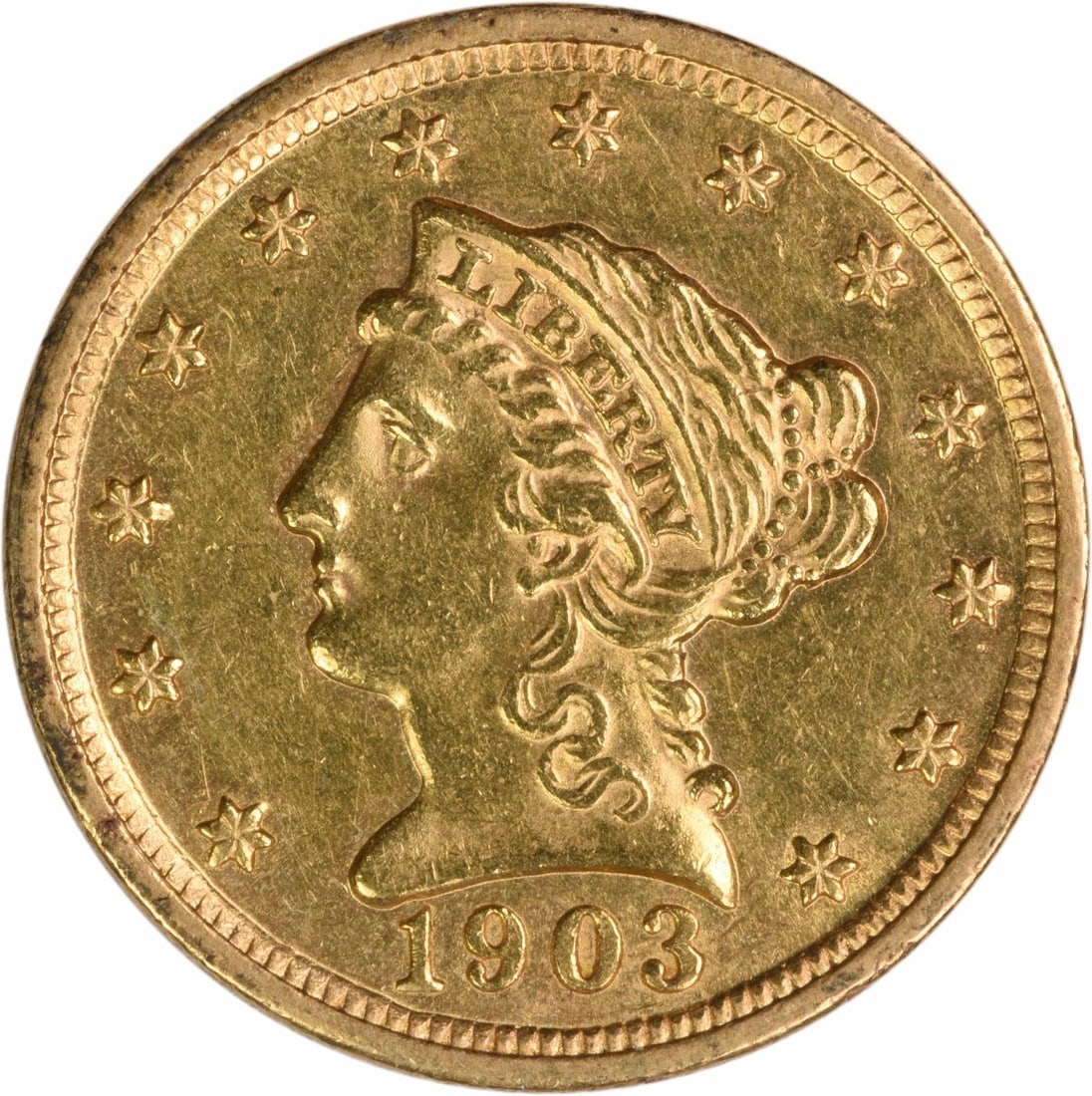 Two Fifty Dollar Gold Liberty Head AU Slider Uncertified: Two Fifty Dollar Gold Liberty Head AU Slider Uncertified The 1903 $2.50 Gold Liberty Head AU Slider features a striking design with Christian Gobrecht's iconic portrait of Lady Liberty on its obverse
