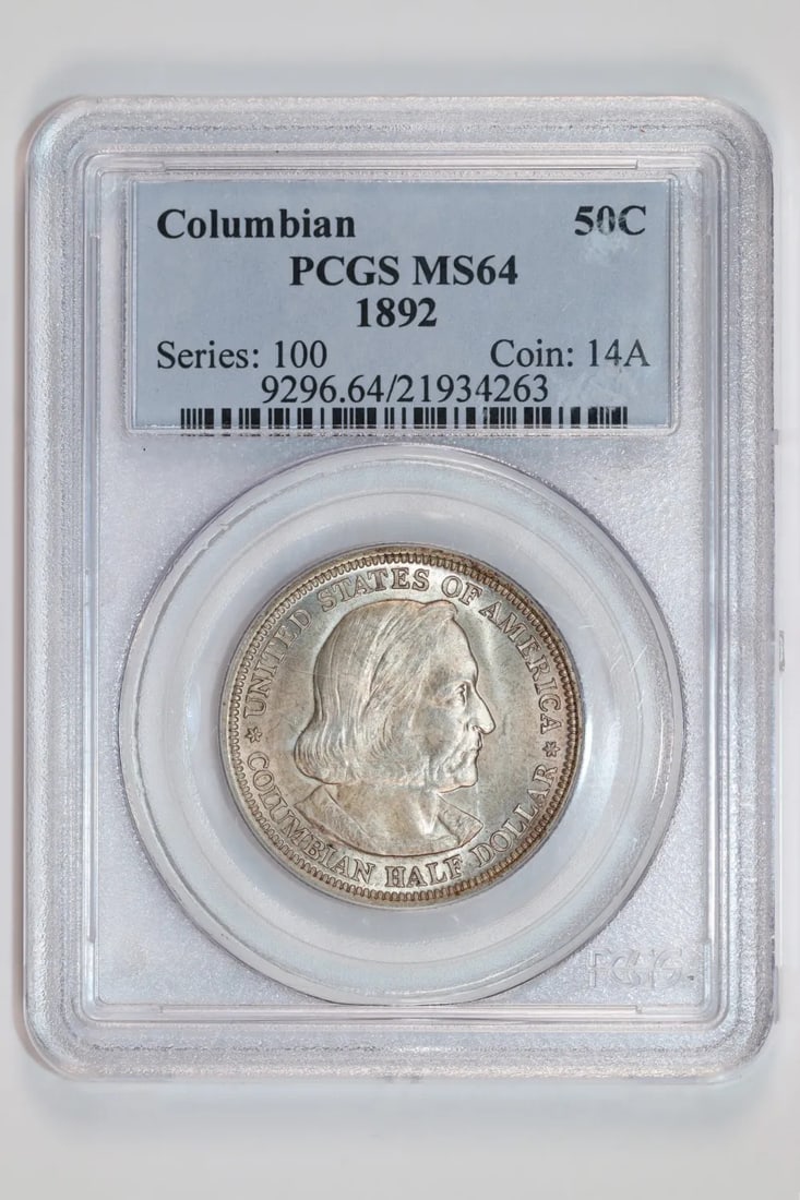 COLUMBIAN COMMEMORATIVE 1892 HALF DOLLAR MS64 ORIGINAL: COLUMBIAN COMMEMORATIVE 1892 HALF DOLLAR MS64 ORIGINAL The COLUMBIAN COMMEMORATIVE 1892 HALF DOLLAR MS64 ORIGINAL is a highly detailed and accurate representation of this rare coin. Certified by PCGS