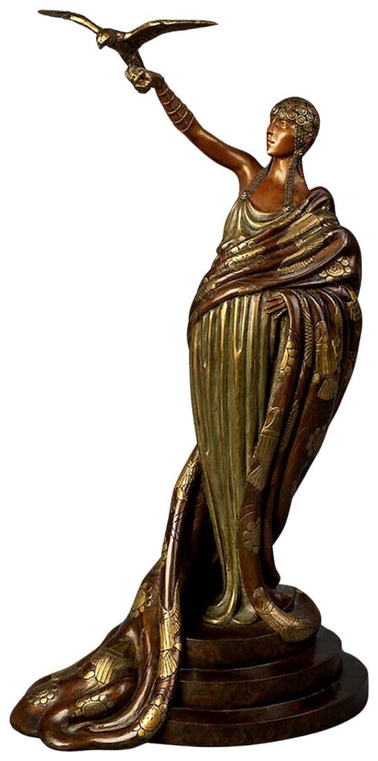 Victoire Bronze Sculpture Signed Erte 1984: Victoire Bronze Sculpture Signed Erte 1984 Signed Erte Bronze Sculpture of Actors in Art Deco Style.Bears the signature of renowned artist Erte, this large bronze sculpture showcases women in an Art