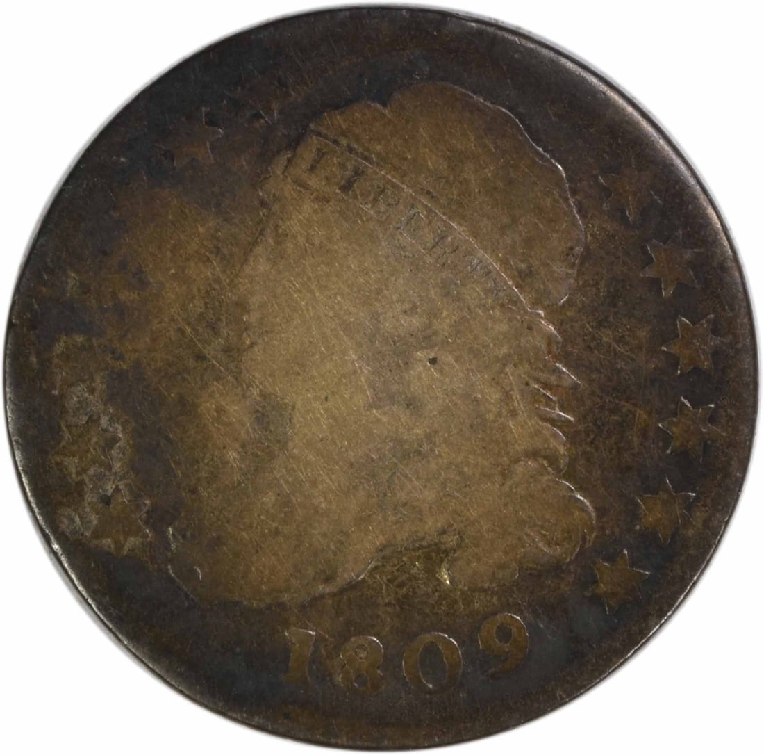 Uncertified silver dime 1809 bust: Uncertified silver dime 1809 bust The 1809 Philadelphia Capped Bust silver dime boasts an impressive diameter of 19.00 millimeters and features a distinctive reeded edge. This circulated coin,