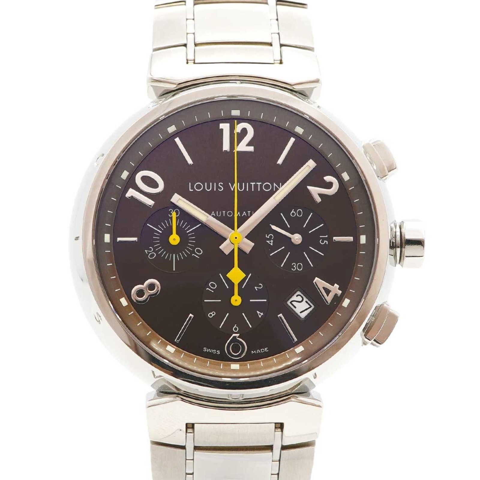 Louis Vuitton watch wrist: Louis Vuitton watch wrist Stainless steel band and brown dial make this Louis Vuitton watch wrist a stylish accessory. The 41mm case diameter and 17.5cm wrist size provide a comfortable fit, while