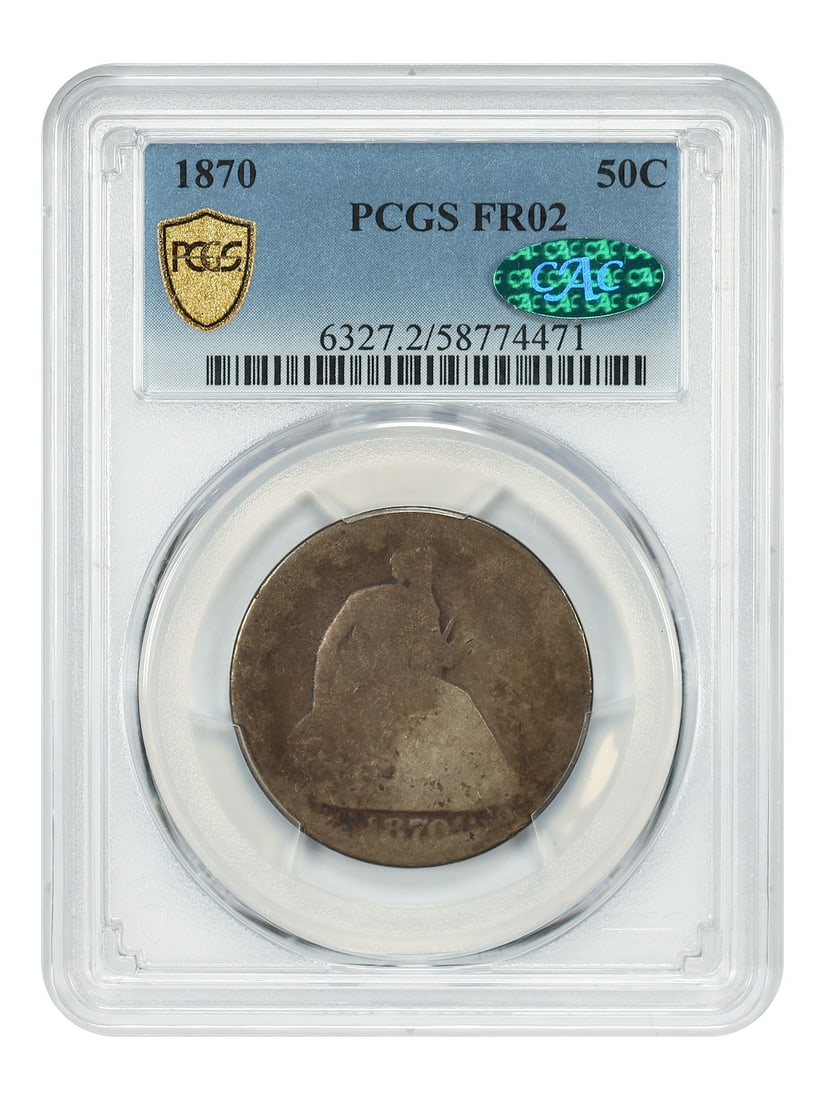 Half dollar coin condition: Half dollar coin condition The 1870 Liberty Seated Half Dollar coin features a circulated condition with a PCGS certification, showcasing its authenticity and provenance. With a grade of 2, this coin'