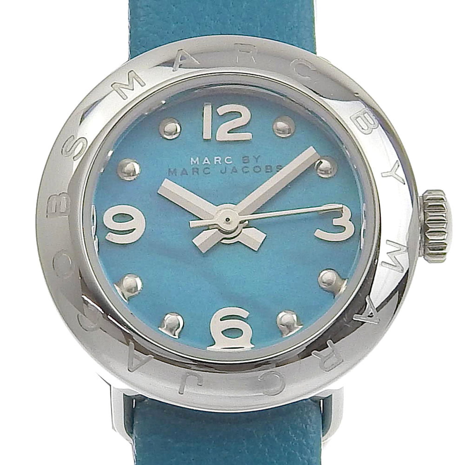 Marc by Marc Jacobs Wrist Watch: Marc by Marc Jacobs Wrist Watch Stainless steel case and band add an edgy touch to this Marc by Marc Jacobs wrist watch. The blue dial features a striking contrast with the blue shell case, creating