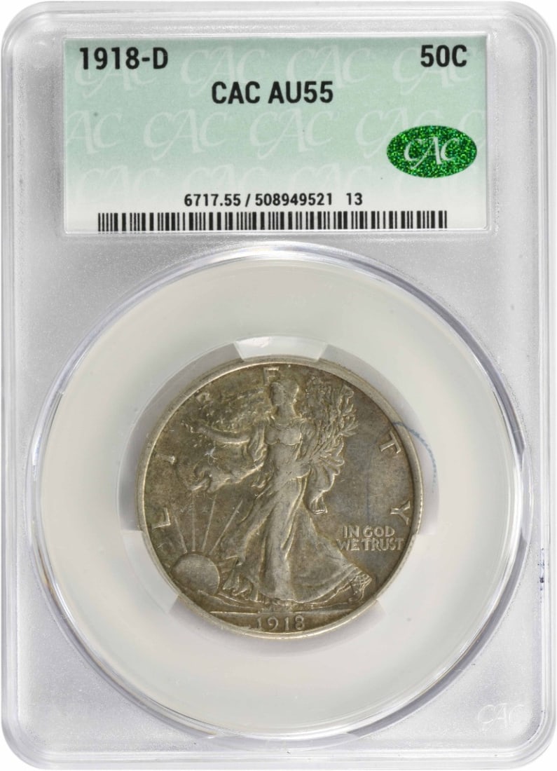 Strict rules Use Only Words From Original Title: Strict rules Use Only Words From Original Title This 1918 Denver Mint Liberty Walking Half Dollar coin features a striking design by Adolph Alexander Weinman, with its reeded edge and 90% silver compo