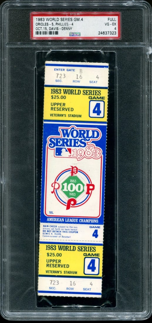Baseball World Series Orioles Phillies Game 4 Full Game Ticket 1983 Vs Psa: Baseball World Series Orioles Phillies Game 4 Full Game Ticket 1983 Vs Psa Exceptional Baseball World Series Orioles Phillies available for auction. Review complete item specifications below for