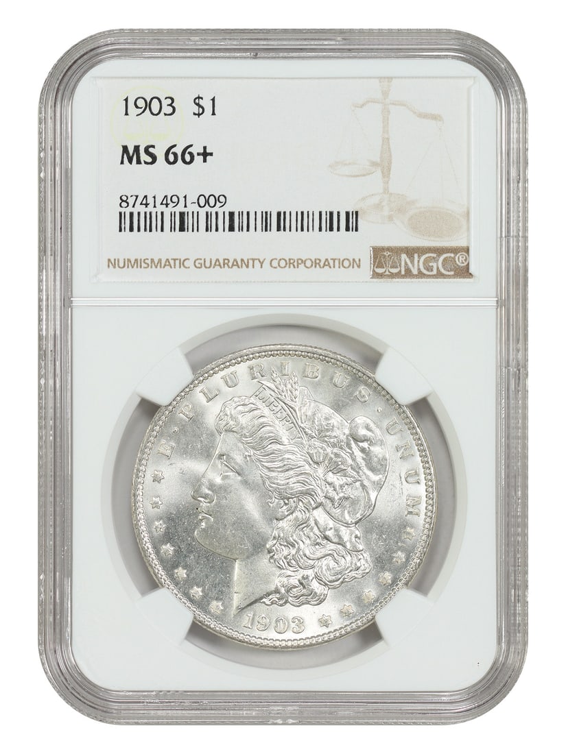 Morgan Dollar Highly Valued: Morgan Dollar Highly Valued Uncirculated Morgan Dollar from 1903, certified by NGC with a grade of 66. This coin features a high strike type and is a part of the Philadelphia Mint location series.