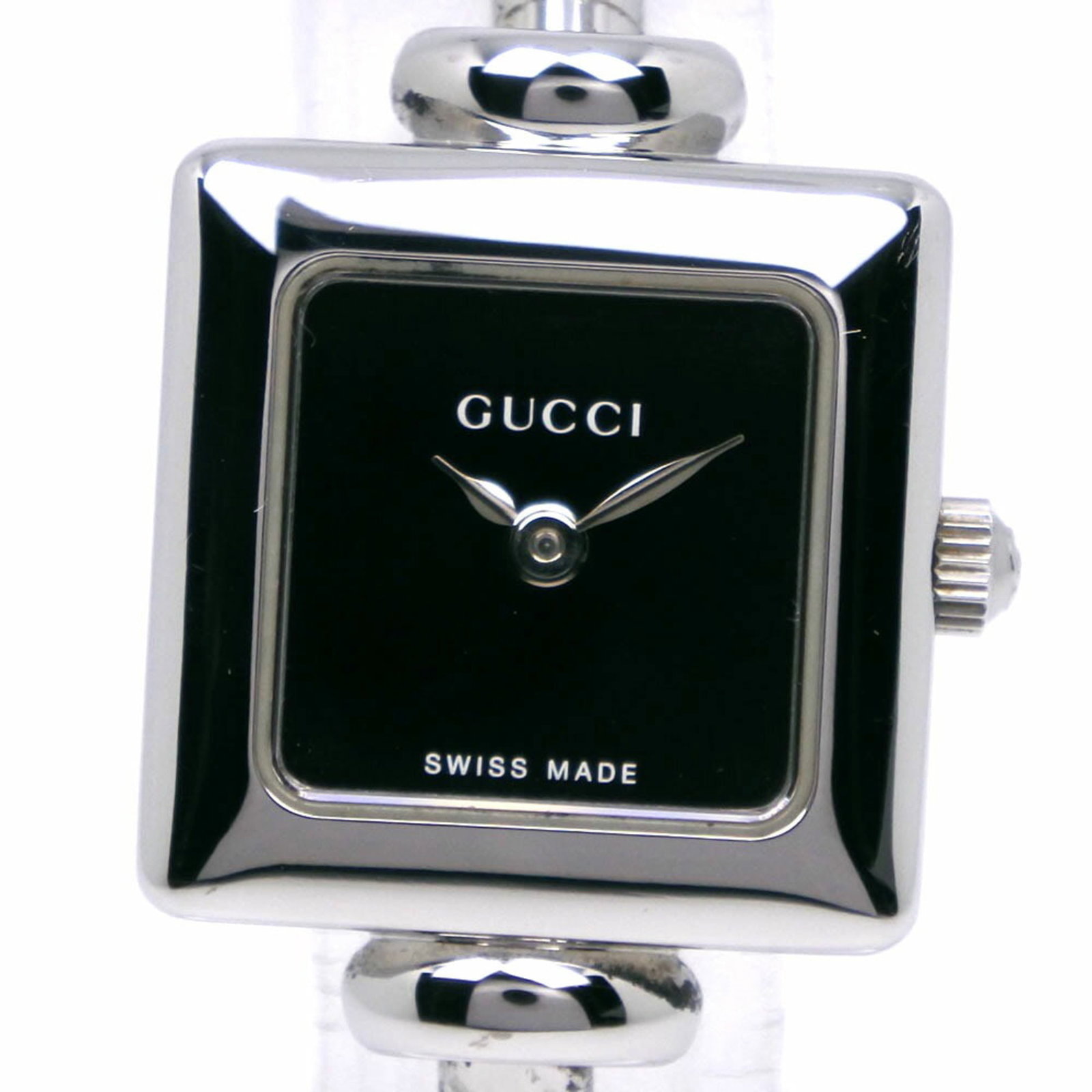 Strict Rules Apply: Strict Rules Apply Strictly speaking, this Gucci women's wristwatch boasts an elegant black dial and stainless steel band, measuring 19.5mm in diameter with a 6mm thickness. The watch features analog 