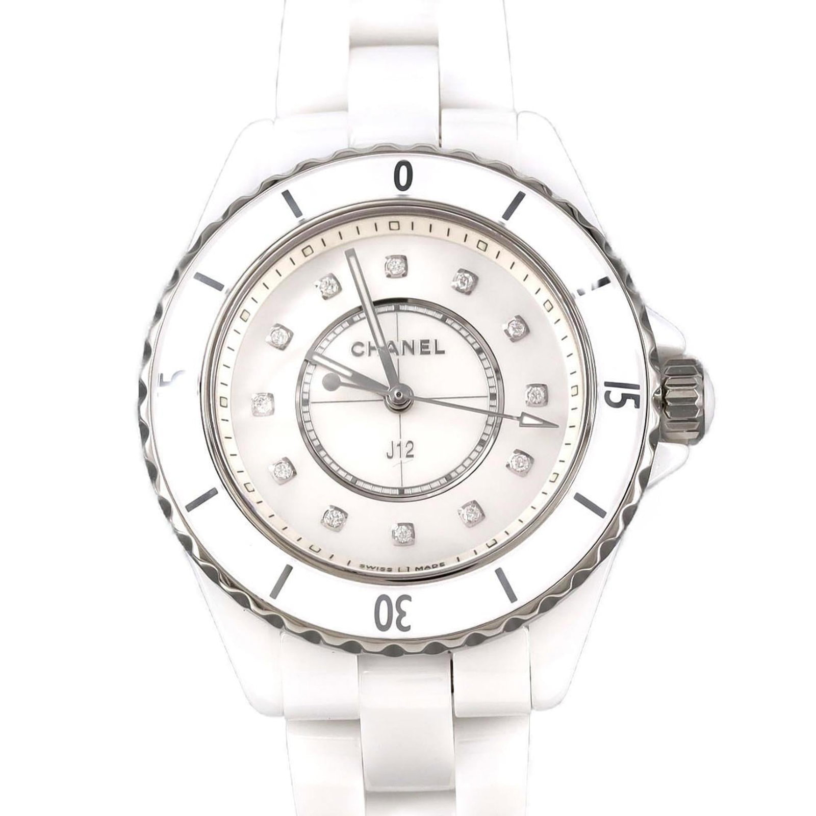 Rule Strict Watch Wrist Chanel: Rule Strict Watch Wrist Chanel Ceramic case and band add an edgy touch to this Chanel Rule Strict Watch Wrist, featuring a mother of pearl dial and diamond accents. The watch's ceramic construction pr