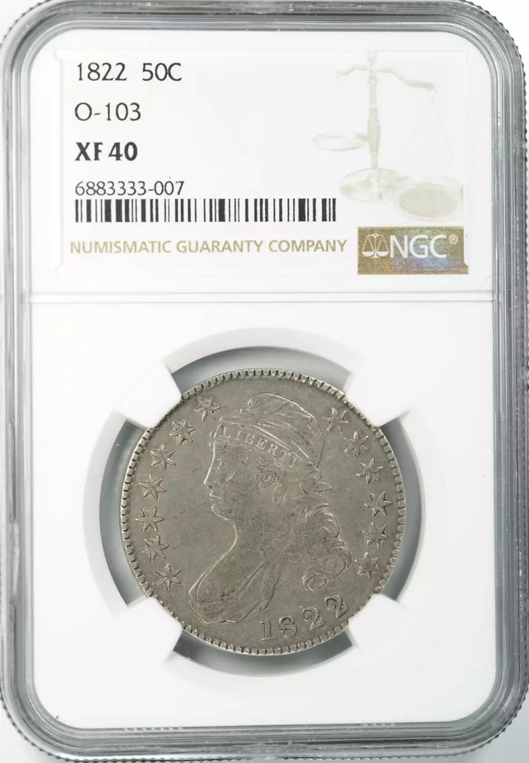 Capped Bust Half Dollar Extra Fine: Capped Bust Half Dollar Extra Fine The Capped Bust Half Dollar Extra Fine features a striking design from 1822, showcasing the iconic Liberty Cap on its obverse and a wreathed eagle on its reverse.