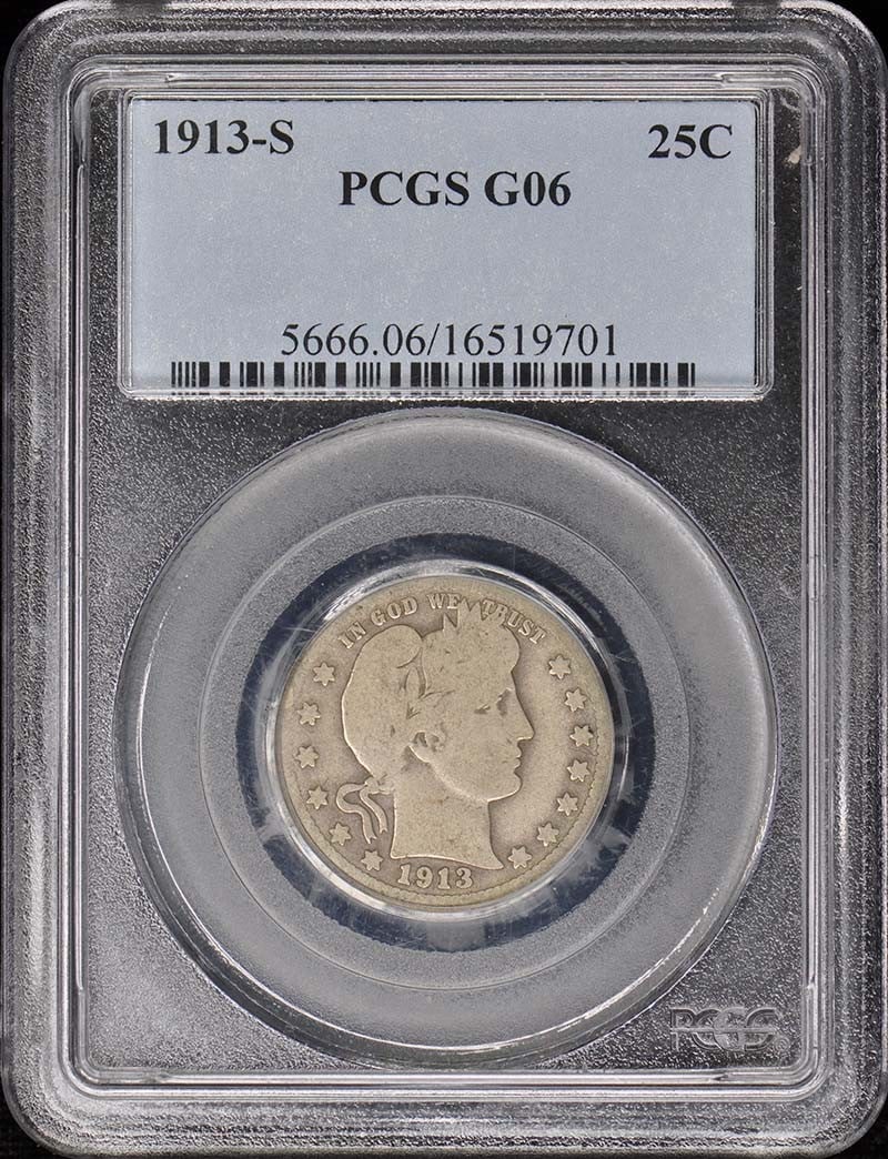 Quarter Barber 1913 Silver Coin PCGS Grade (1 of 3)