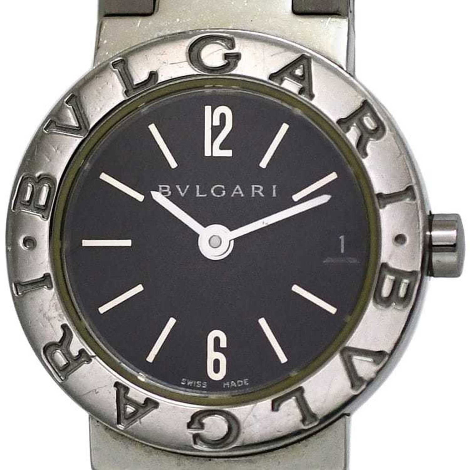 Bulgari Watch Wrist: Bulgari Watch Wrist Stainless steel construction provides durability and a sleek look for this Bulgari watch wrist. With its black dial and 24.7mm case diameter, this accessory offers a stylish additi