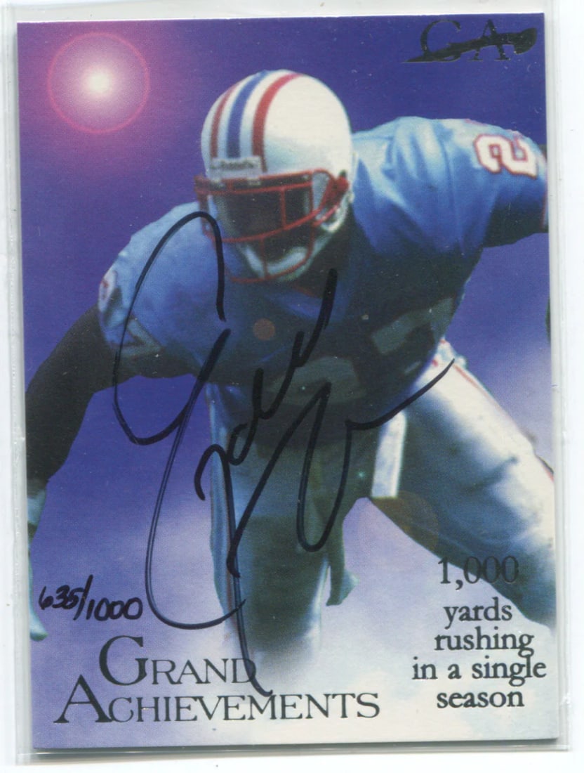 Achievements grand card autographed Eddie George GA3 635/ 1000: Achievements grand card autographed Eddie George GA3 635/ 1000 Eddie George's impressive career as a running back for the Tennessee Titans and Dallas Cowboys earned him numerous accolades. This Achiev