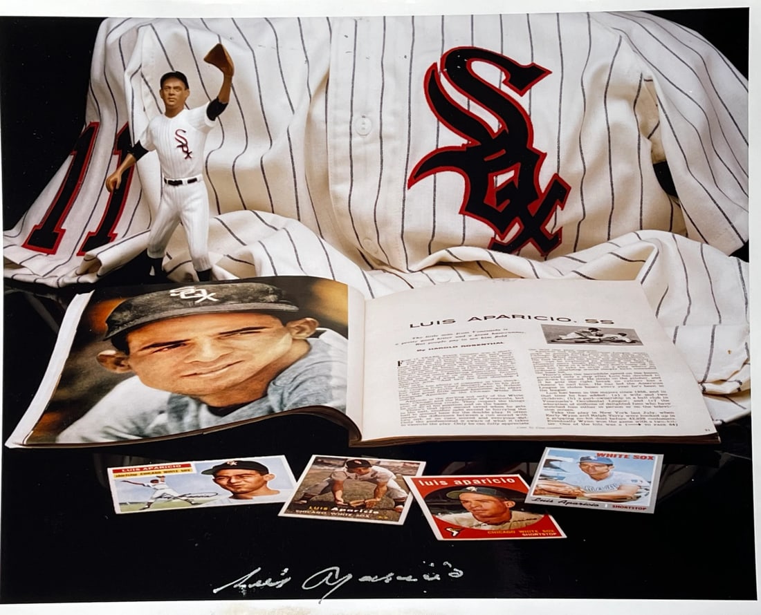 Strict Rules Apply to Original: Strict Rules Apply to Original Beckett Luis Aparicio Autographed 8x10 Baseball photo Signed in silver sharpie across the front of the photo. This rare baseball features a notable autograph from Hall o
