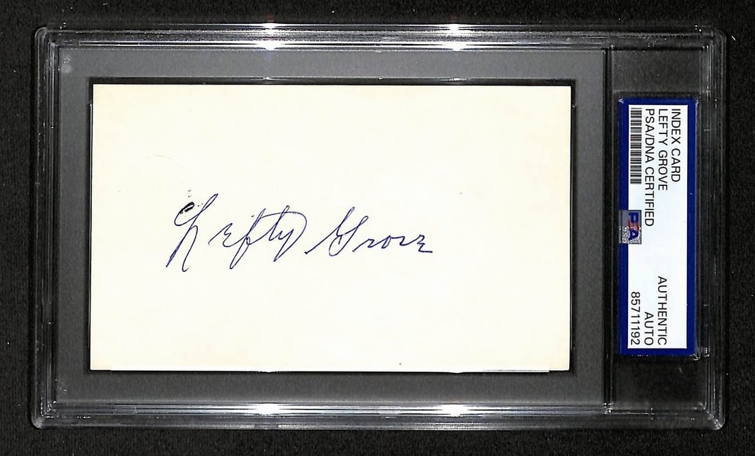 Signed by HOF Lefty Grove Red Sox Player: Signed by HOF Lefty Grove Red Sox Player Signed card from HOF Lefty Grove, a legendary Red Sox player. This baseball card features a notable autograph, adding to its historical significance and