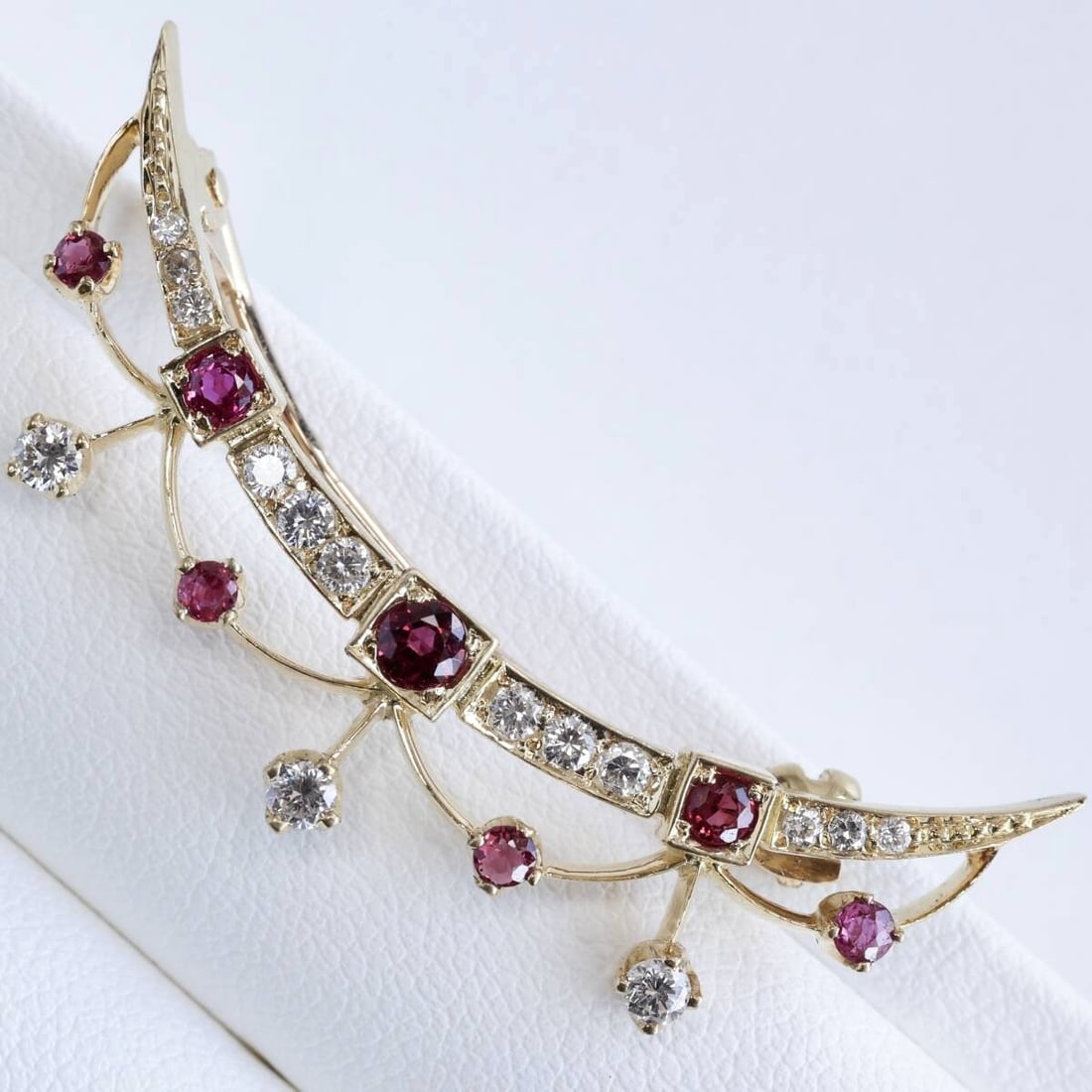 UK England MADE IN BROWN GOLD BROOCH RUBY DIAMOND VINTAGE (1 of 6)