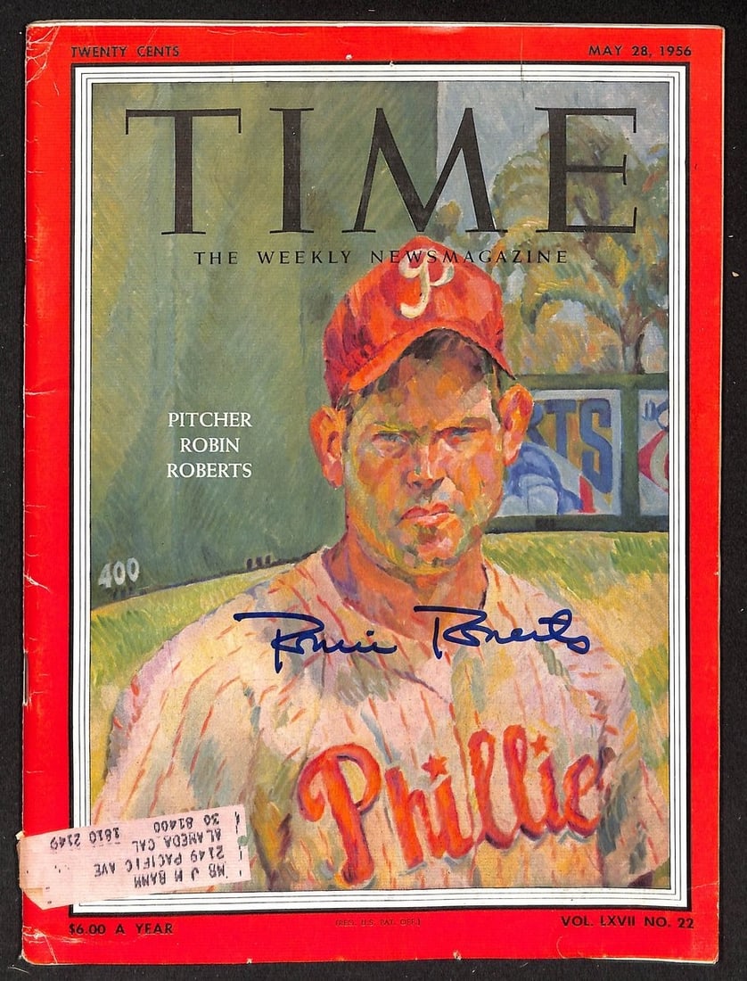 Phillies Signed 1956 by Autographed Robin Roberts Magazine Time JSA (1 of 2)