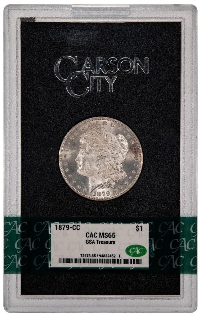 CC Morgan Dollar HOARD S$1 65MS: CC Morgan Dollar HOARD S$1 65MS The CC Morgan Dollar HOARD S$1 65MS features a high-grade MS65 certification from CACG, indicating excellent condition. This 1879 coin is uncirculated and minted in Car