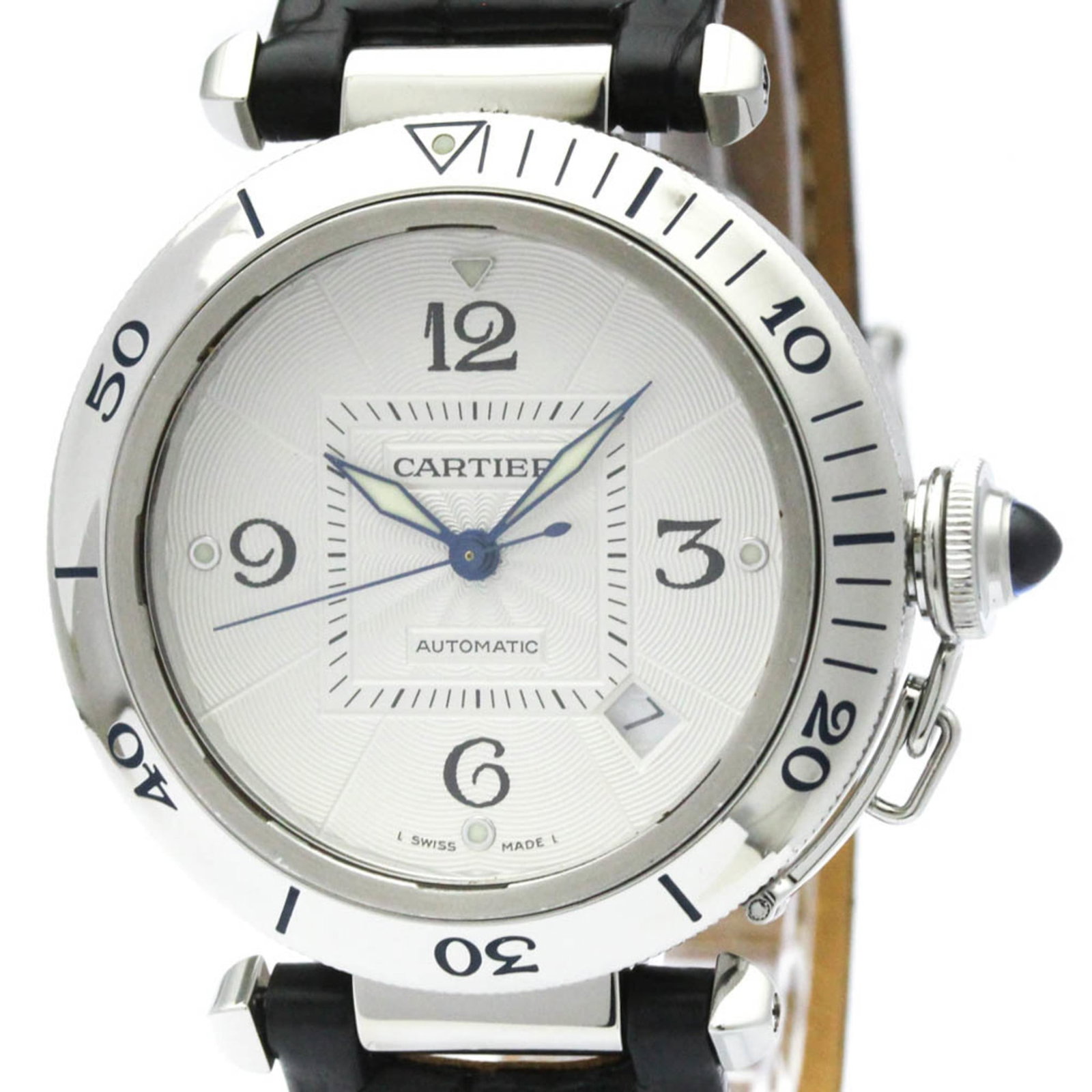 Watch Cartier: Watch Cartier Stainless steel case and silver dial, this Cartier watch exudes classic elegance. With its 38mm diameter and leather band, it's designed for formal occasions. A few traces of usage are