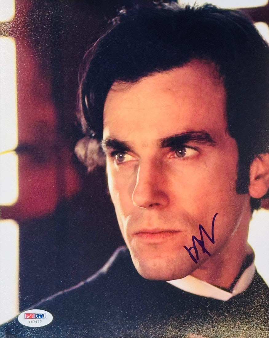 Strict rules apply: Strict rules apply Daniel Day Lewis' bold blue sharpie signature adds a touch of authenticity to this rare celebrity photo. The PSA authentication ensures the legitimacy of the signing, while the 8x10