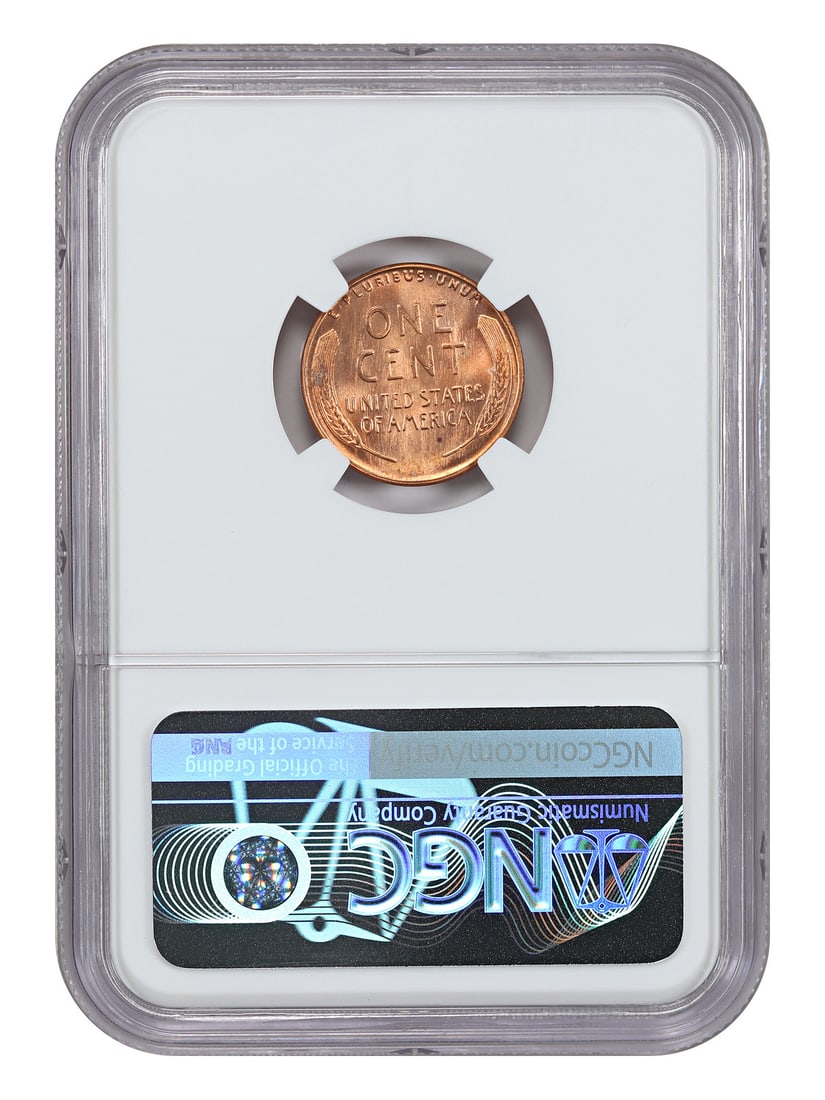 NGC MS67+RD Lincoln Cent Wheat Reverse - 2