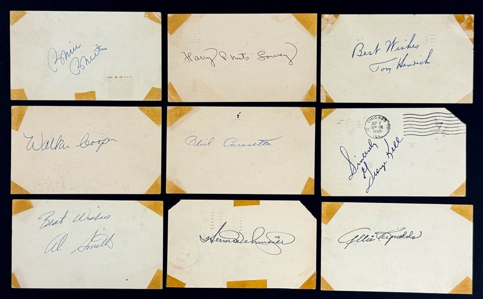 Greats of Nine Baseball Autographed GPC Postcards: Greats of Nine Baseball Autographed GPC Postcards Original postcards featuring iconic baseball players from the Greats of Nine era, each autographed with authenticity. These unique collectibles