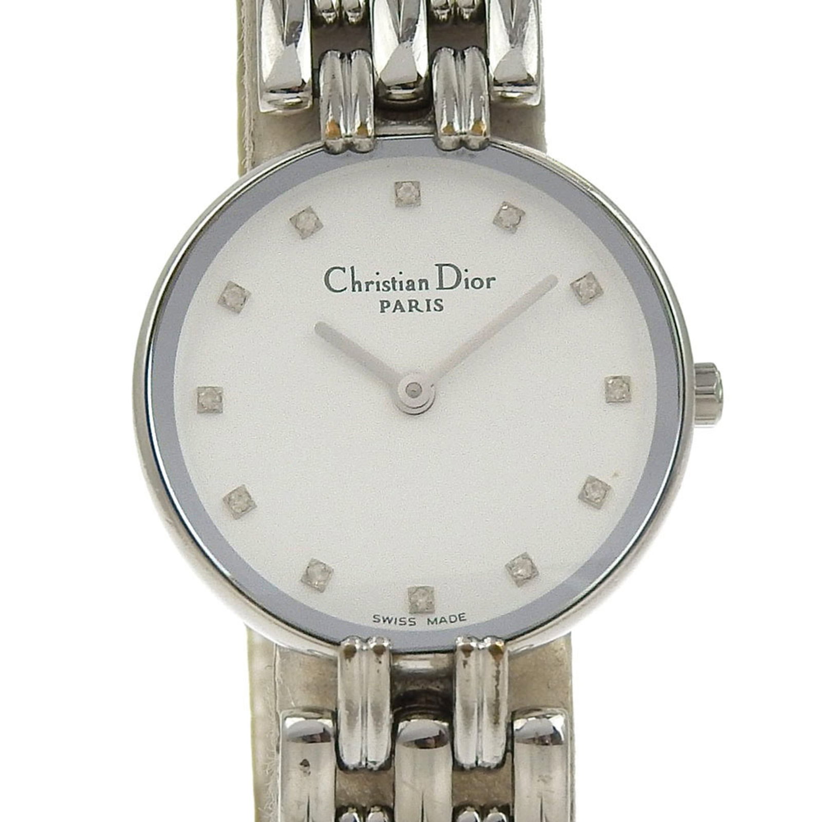 Christian watches Dior: Christian watches Dior Stainless steel case and band add a sleek touch to this Christian Dior wristwatch. The white dial provides a crisp contrast against the metallic accents, making for a stylish