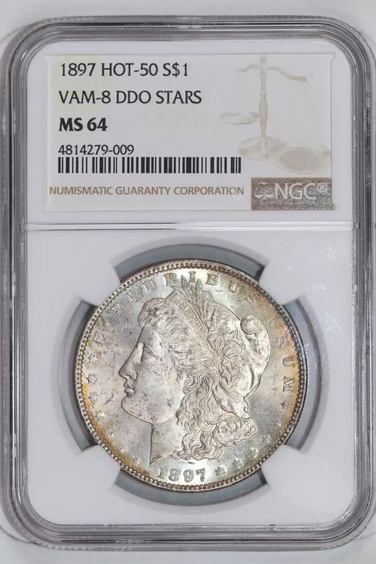 STRICT RULES APPLY: STRICT RULES APPLY MS 64 1897 Philadelphia Silver Dollar. This uncirculated coin boasts a high-grade silver finish and is certified by NGC with a unique certification number. The coin's details are