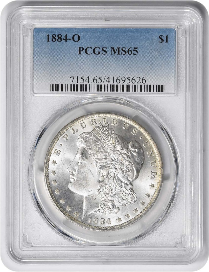 Morgan Silver Dollar MS65 PCGS 1884: Morgan Silver Dollar MS65 PCGS 1884 The Morgan Silver Dollar MS65 PCGS features a striking design from George T. Morgan and is made with 90% silver and 10% copper. Certified by PCGS as an MS65 coin