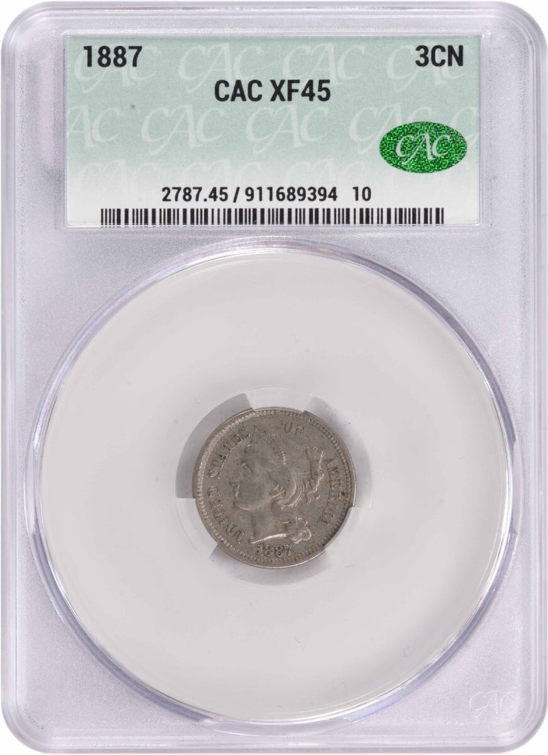 Strict Rules Apply: Strict Rules Apply The 1887 Philadelphia 3C Nickel is a stunning example of James Barton Longacre's design, boasting an XF grade and a striking plain edge. With its rich copper and nickel composition,