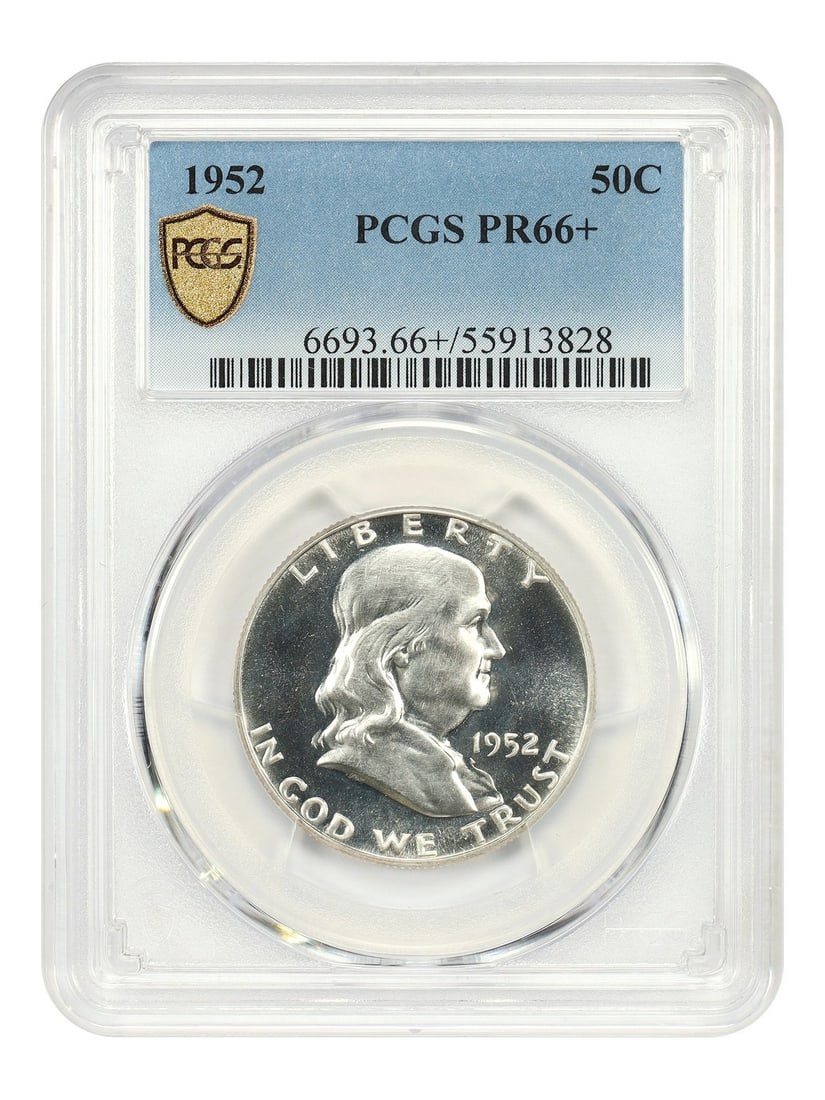 Strict Rules Apply to Original Title: Strict Rules Apply to Original Title Certified Uncirculated 1952 Franklin Half Dollar PCGS Graded 66. This stunning coin boasts a striking design and exceptional condition, with its PR strike type