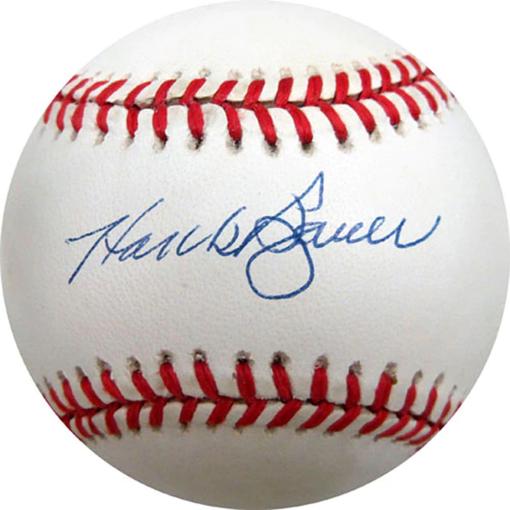 Hank Bauer baseball autograph official major league: Hank Bauer baseball autograph official major league Hank Bauer's official major league baseball features his autograph in blue pen on the sweet spot. The ball has been authenticated as having been