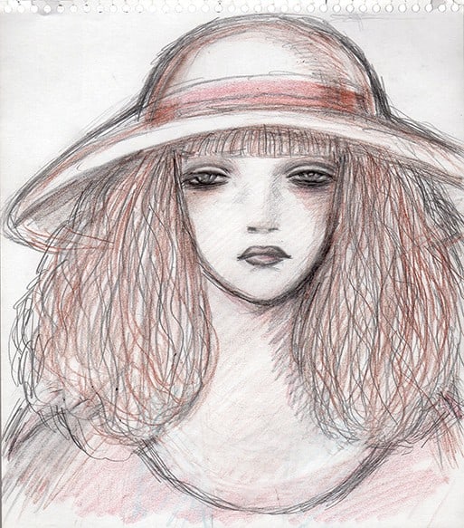 Woman with Wavy Hair Hat Japanese Pop Art by Rune Naito Original Pencil Drawing: Woman with Wavy Hair Hat Japanese Pop Art by Rune Naito Original Pencil Drawing Original pencil drawing by Japanese artist Rune Naito featuring a woman with wavy hair and hat in a vibrant Japanese