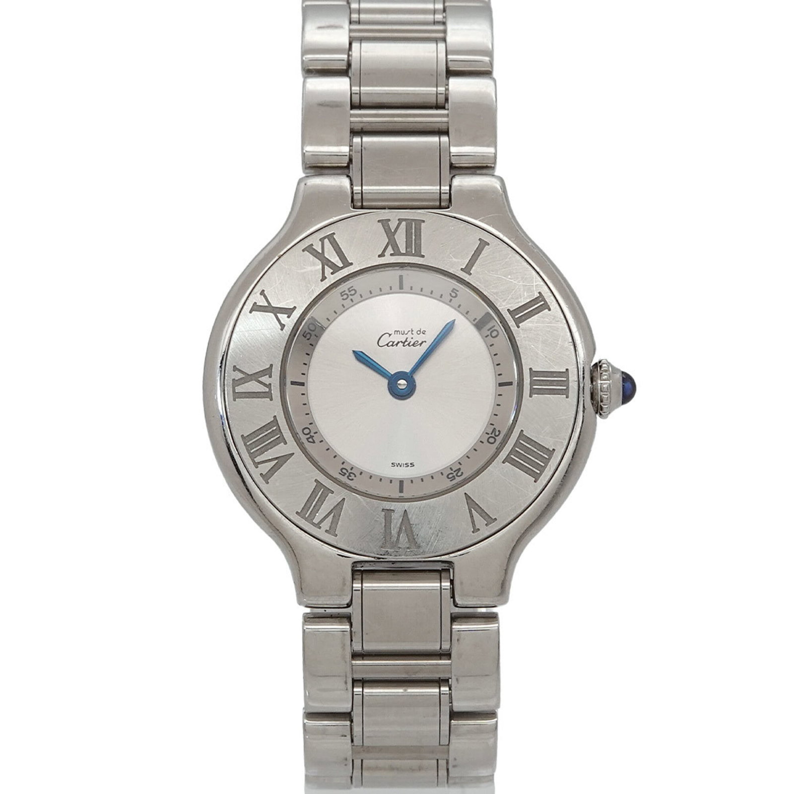 Watch Cartier: Watch Cartier Stainless steel case and band add a sleek touch to this Cartier wristwatch, featuring a silver dial. The watch measures 28mm in diameter and fits wrists up to 14.5cm in length. With
