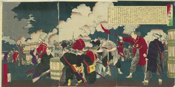 Satsuma Rebellion 1877 Woodblock Print Yoshitoshi Kumamoto: Satsuma Rebellion 1877 Woodblock Print Yoshitoshi Kumamoto Tsukioka Yoshitoshi's woodblock print depicts a pivotal moment in Japanese history, capturing the essence of the Satsuma Rebellion through hi