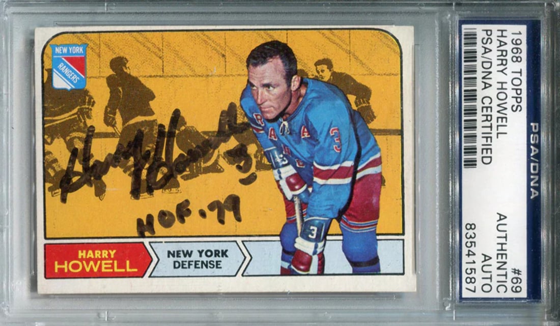 Harry Howell Autographed PSA Card 1968 Topps: Harry Howell Autographed PSA Card 1968 Topps This Harry Howell Autographed PSA Card from 1968 Topps features an authentic autograph verified by PSA and comes with a Certificate of Authenticity. The