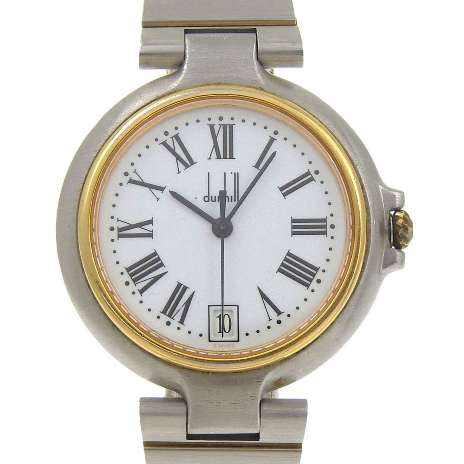 Wristwatch By Dunhill: Wristwatch By Dunhill Stainless steel case and band add a sleek touch to this Dunhill wristwatch, featuring a white dial. The 32mm size makes it suitable for smaller wrists, with a length of 16.5cm. W