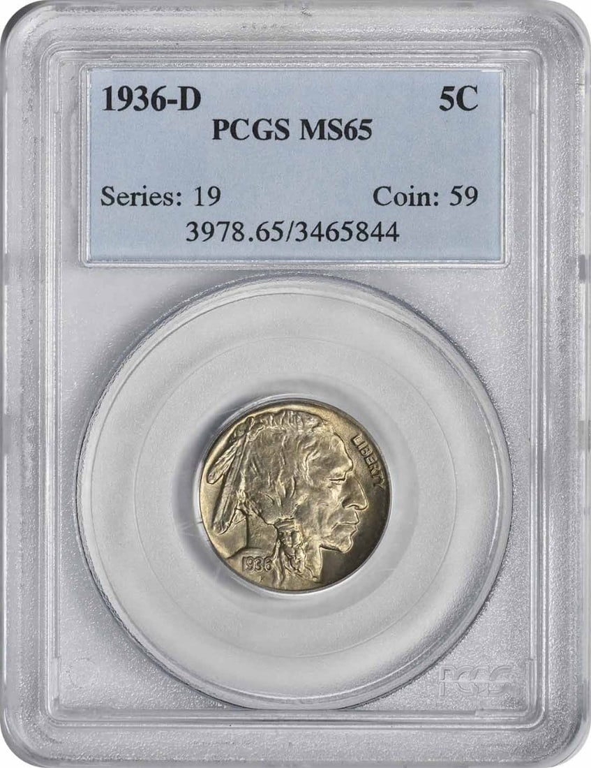 MS65 Buffalo Nickel 1936-D: MS65 Buffalo Nickel 1936-D The MS65 Buffalo Nickel 1936-D boasts exceptional condition with crisp details and minimal wear. Certified by PCGS as Uncirculated, this coin showcases its natural beauty wi