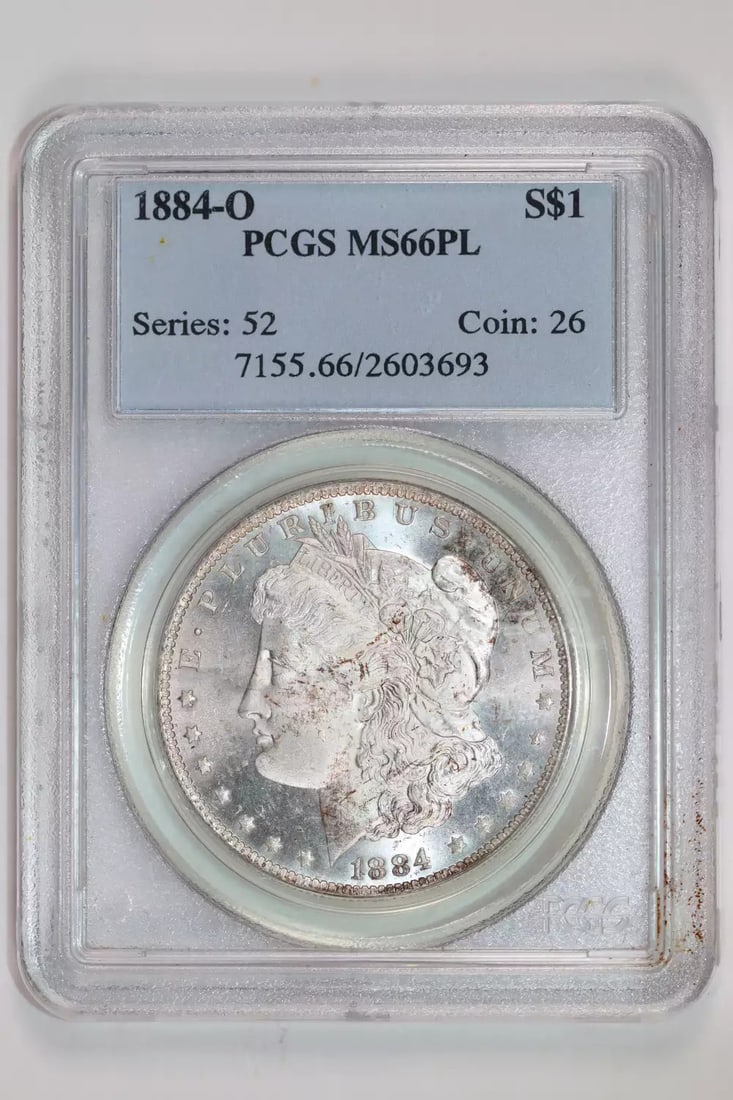 PQ PCGS MS66 MORGAN DOLLAR 1884: PQ PCGS MS66 MORGAN DOLLAR 1884 The 1884 Morgan Dollar is one of the most iconic coins in American history. This PCGS MS66 certified coin boasts exceptional detail and luster, showcasing its uncircula